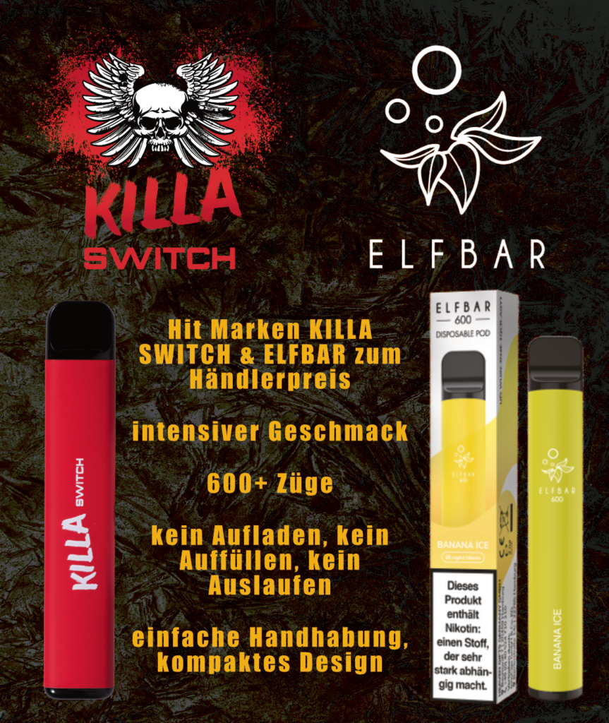 KILLA Switch und Elfbar Einweg E-Zigaretten zum besten Preis für Wiederverkäufer kaufen.
